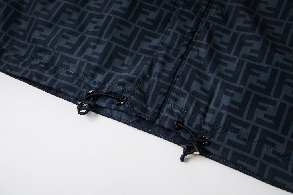 Fendi hooded windbreaker hem with elastic drawcord and FF monogram fabric