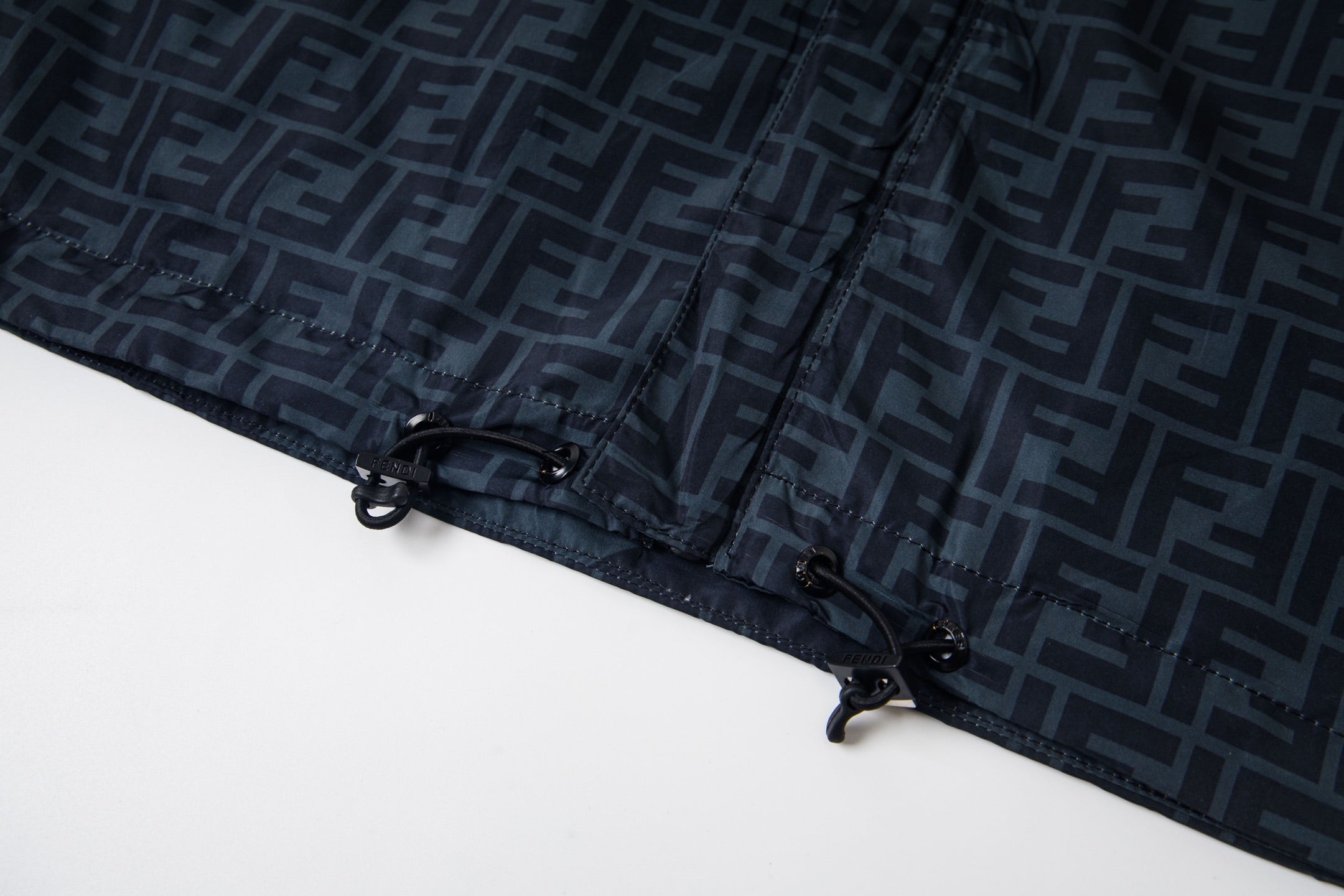 Fendi hooded windbreaker hem with elastic drawcord and FF monogram fabric