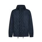 Fendi hooded windbreaker in dark blue with FF monogram and drawstring hem