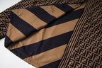 Fendi jacket sleeve and side panel detail with diagonal stripes and hood lining