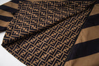 Fendi logo-pattern hood lining with diagonal tan and navy stripe outer panels