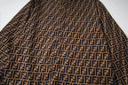 Fendi hooded jacket fabric with repeating FF logo pattern, dark and tan