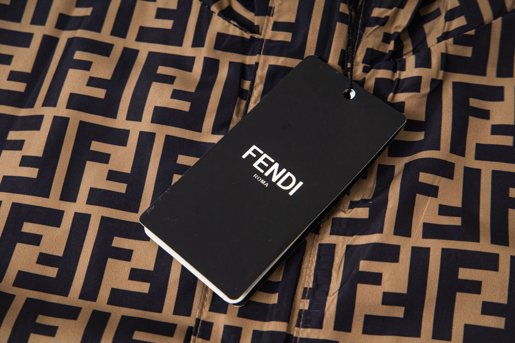 Fendi hooded jacket with black FENDI hang tag on FF monogram fabric