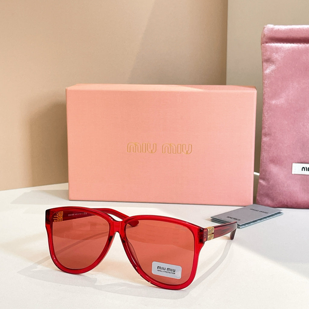 MiuMiu sunglasses with red frames and dark red lenses