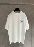 White short-sleeve T-shirt with small circular chest logo