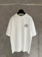 White short-sleeve T-shirt with small circular chest logo
