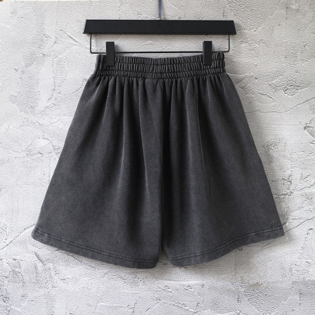 Balenciaga pants, dark gray elastic waist shorts with wide pleated legs