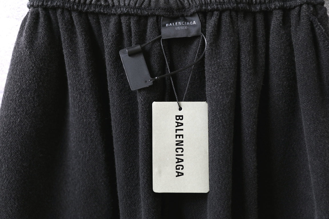 Balenciaga pants, dark gray elastic waist shorts with hanging BALENCIAGA tag