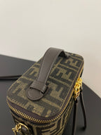 Fendi mini bag with brown FF jacquard front panel and gold zip detail