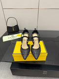 Fendi ladies heeled sandal shoes in black textured knit, thin ankle strap, stiletto heel