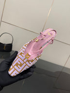 Fendi mule shoes with pink strap and FF monogram upper, gold buckle and low heel