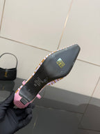 Fendi shoe insole and heel view, black lining with gold logo and size markings