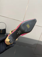 Fendi ladies slingback heel sole, pink patterned fabric edge with heel branding