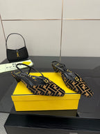 Fendi FF-pattern slingback heels with pointed toe and black ankle strap