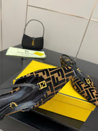 Fendi FF-pattern slingback heel close-up with black leather strap