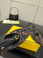Close-up of women’s FF-pattern slingback flats with ankle strap and gold logo hardware