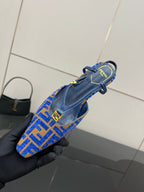 Blue Fendi logo-pattern slingback pump with ankle strap, top view