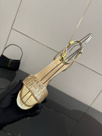 Fendi women's heeled sandals with gold glitter slide-style toe strap