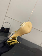 Fendi women's heeled sandal with gold glitter upper and metallic heel