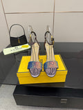 Fendi heeled sandals with multicolor knit ankle cuff and dark ankle straps