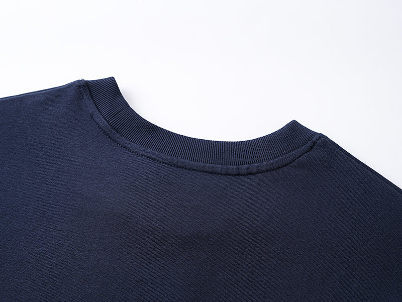 Navy crew-neck T-shirt with ribbed collar detail