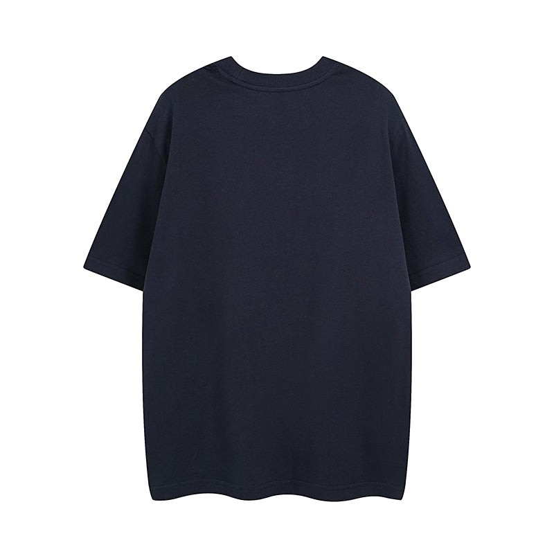 Navy short-sleeve T-shirt with crew neck, plain back