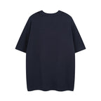 Navy short-sleeve T-shirt with crew neck, plain back