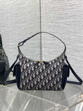 Dior hobo shoulder bag with navy leather trim and Dior Oblique canvas, gold hardware