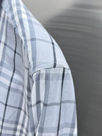 Burberry plaid long-sleeve shirt sleeve with seam detail, light blue and white