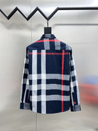 Burberry long-sleeve button-up shirt: navy/red/white check, back view