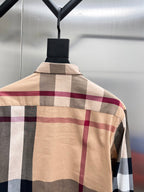 Beige plaid long-sleeve shirt with wide check pattern