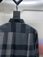 Dark and light plaid long-sleeve shirt back with buttoned collar