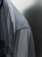 Burberry long-sleeve check shirt sleeve close-up in dark blue-gray plaid