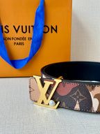 Monogram belt with gold-toned LV buckle and patterned strap