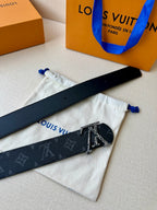 Louis Vuitton monogram belt strap, dark navy, with silver-tone buckle detail