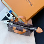 Small Louis Vuitton monogram mini bag with open zipper and tan side strap