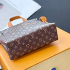 Small Louis Vuitton monogram rectangular pouch bag with tan handle and top closure