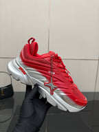 Red lace-up sneaker with silver sole and star-shaped side emblem