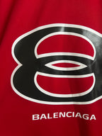 Red short-sleeve V-neck sweatshirt with large Balenciaga logo print