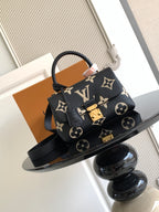 Louis Vuitton monogram mini bag with top handle and strap, black with tan pattern