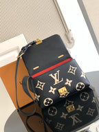 Louis Vuitton monogram mini bag with strap, black with tan pattern and gold accents