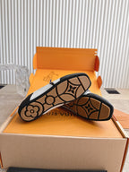 Louis Vuitton unisex sneaker soles in black with brown tread pattern and logo prints