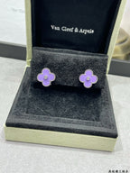 Van Cleef & Arpels clover stud earrings with lilac enamel and clear stone accents