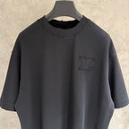 Louis Vuitton black crewneck T-shirt with small embroidered LV emblem on chest