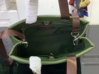 Louis Vuitton tote bag open top in dark olive green with brown handles and straps