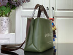 Louis Vuitton tote bag in dark olive green with brown strap and side logo view