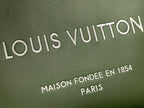 Louis Vuitton tote bag logo in white on dark olive green leather