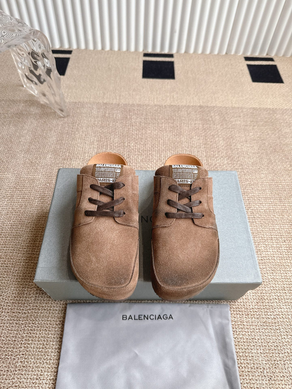 Brown suede lace-up sandals with toe strap and dark laces
