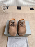 Brown suede lace-up sandals with toe strap and dark laces
