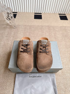 Brown suede lace-up sandals with toe strap and dark laces